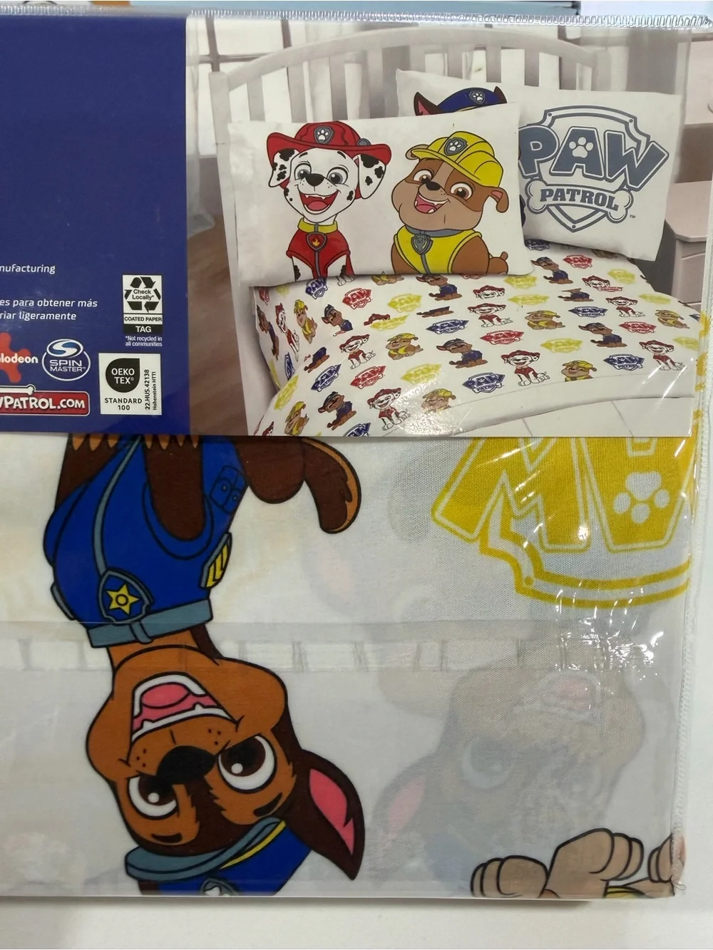 Nickelodeon Twin Bed Sheet Set - White with Red, Yellow, Blue Character Accents